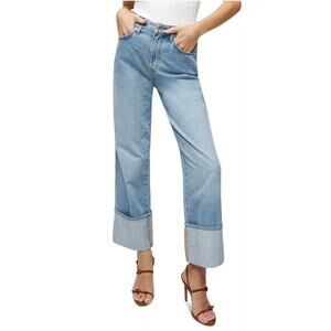 VERONICA BEARD WOMENS 23 DYLAN HIGH RISE STRAIGHT LEG CUFFED ANKLE JEANS BLUE
